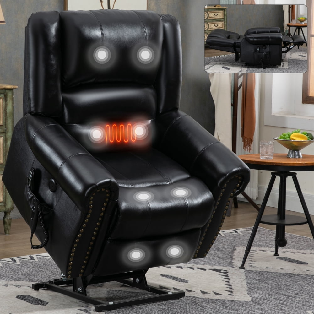 Power Lift Recliner Chair with Heat Massage, Genuine Leather, 350LBS Capacity, Dual Motor, Infinite Position & USB