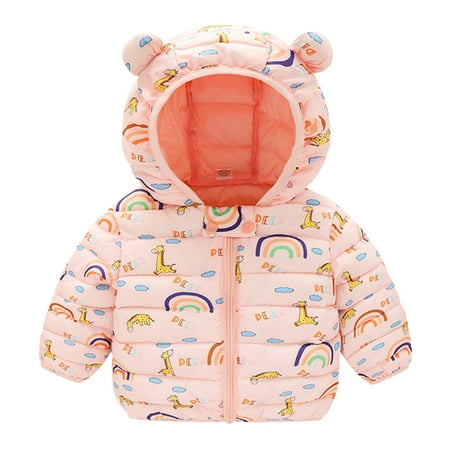 

ZMHEGW Toddler Jacket Baby Boys Girls Winter Warm Cartoon Deer Print Bear Ears Hooded Padded Outwear Coat For Kid