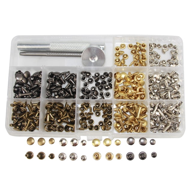 Coofit 180 Sets Leather Rivets Metal Rivet Buttons Double Cap Rivets with Fixing Tools