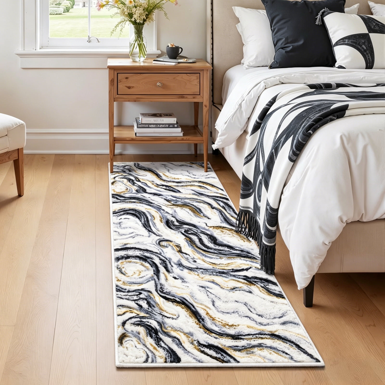Runner Rugs for Hallway, Yamaziot 2'x6' Abstract Runner Rug, Washable Non Slip Blue Modern Bedroom Carpet Accent Rug Kitchen Runner Laundry Room Mat