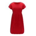 thumbnail image 2 of RYKJLWY Womens Summer Dresses Ladies Summer Solid Color Fashion Ol Temperament Women's Cotton And Linen Crew Neck A Line Skirt Dress Vestidos De Verano Para Mujer 2024 (Red1,L), 2 of 5