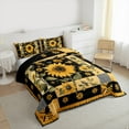 thumbnail image 3 of Manfei Rustic Sunflower Floral Full Size Comforter Sets, Vintage Patchwork Bedding Comforter Set, Black Gold Buffalo Reversible Bedding Sets, Breathable Home Decor, 3pcs, 3 of 8