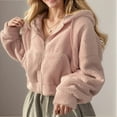 thumbnail image 2 of WEIYLL Women Hoodies Warm Plush Short Elastic Zipper Pink Women's Cold Weather Sweaters (size XL ), 2 of 8