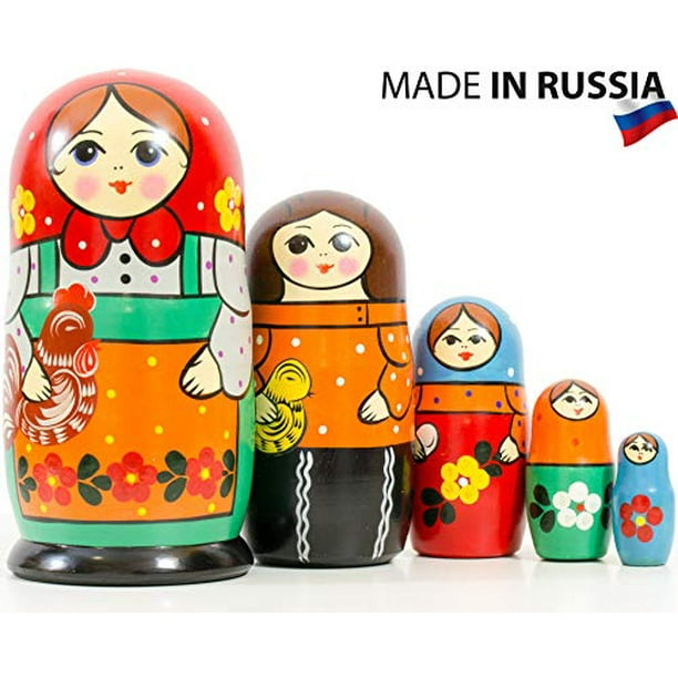 Muneca rusa de anidacion clasica rusa pintada a mano en Rusia 6 colores Variaciones de tamano Decoracion de madera Muneca de regalo Matryoshka tradicional Babushka 675 5 munecas en 1 Diseno B