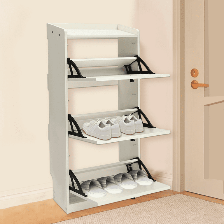 3-Tier White Folding Shoe Rack