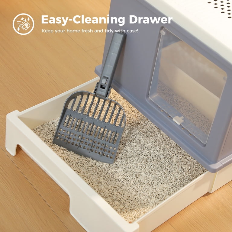Pawz Road Large Cat Litter Box with Lid, Leak-Proof, Gray photo 6