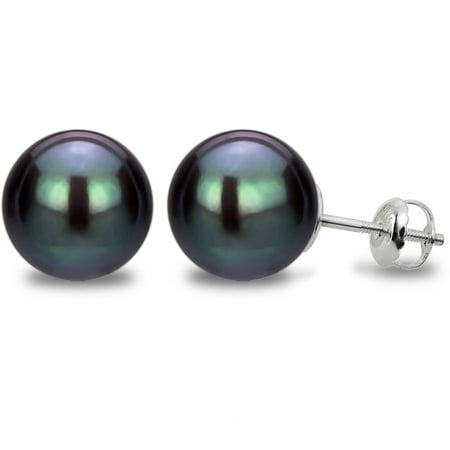 Sterling Silver Round Black 10-11mm Freshwater Cultured Pearl Screw-Back Stud Earrings