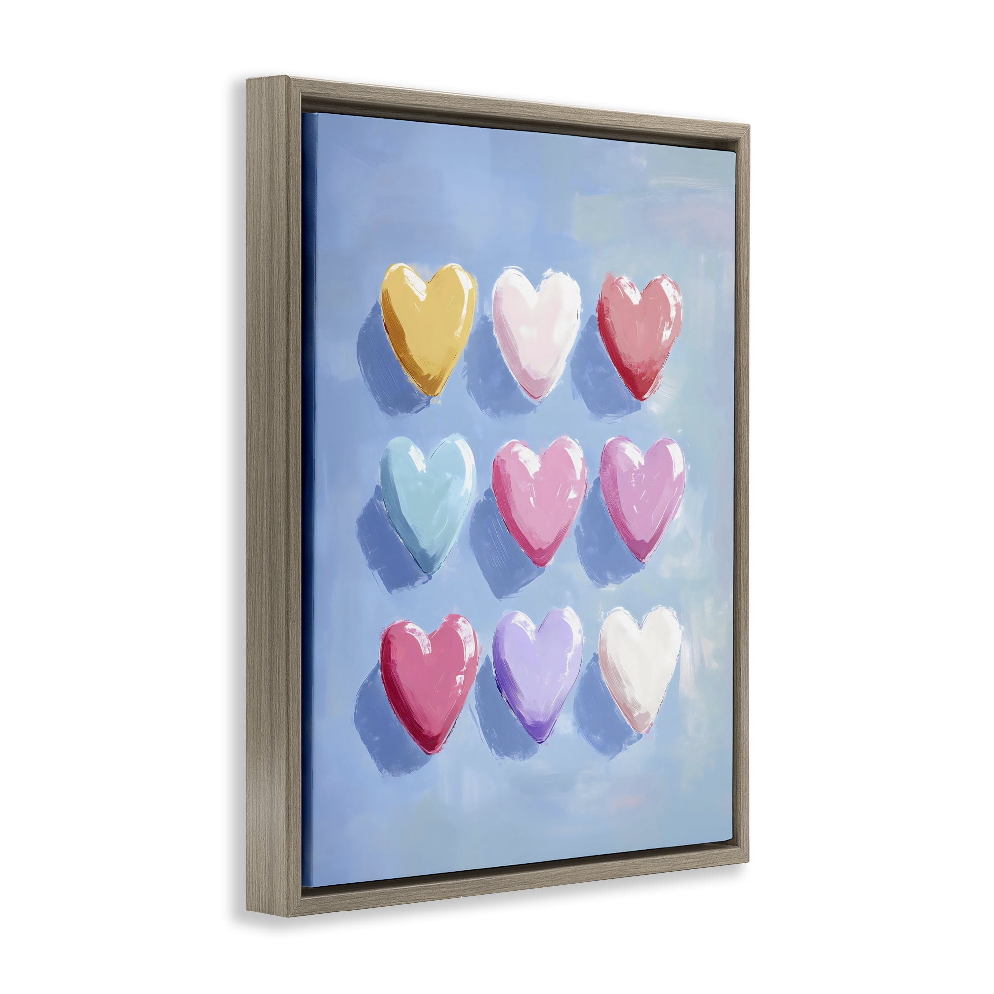 Stupell Industries Pastel Heart Grid Brown Framed Floater Canvas Wall Art, design by The Prints Vibe