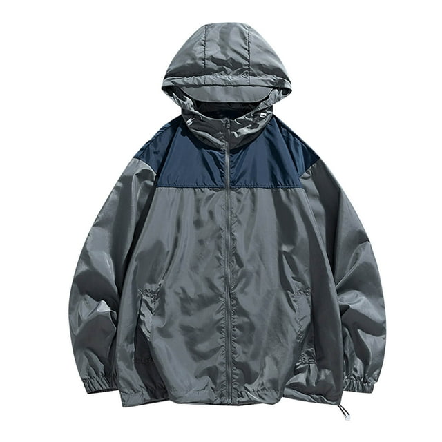 LOVZFMLL Jackets for Men New Style Outdoors Couple Coat Trend Color Contrast Hooded Jacket Loose Sun-proof Clothing
