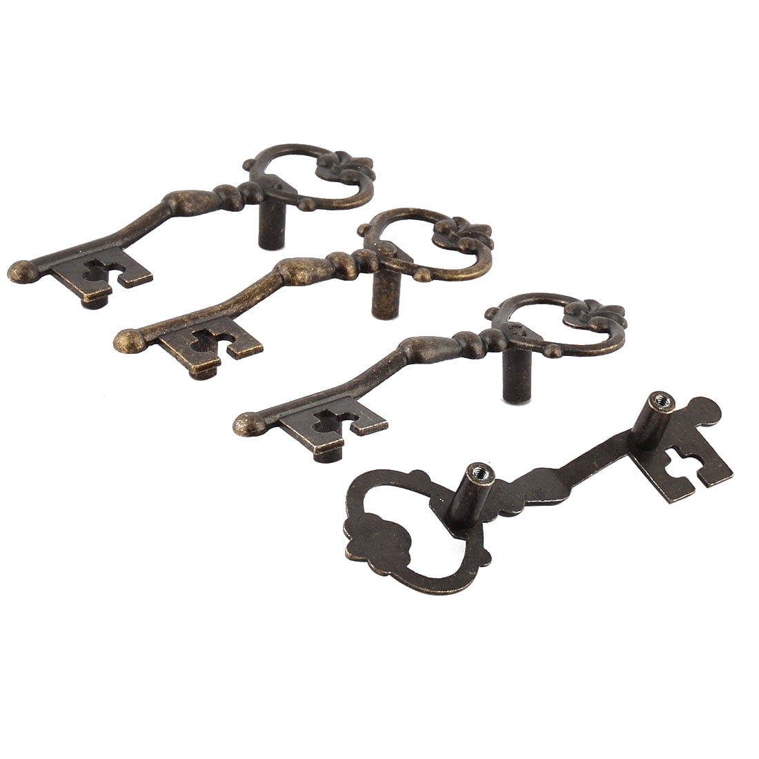 Unique Bargains Kitchen Cabinet Drawer Door Vintage Style Key Shaped Pull Handle Bronze Tone 4pcs