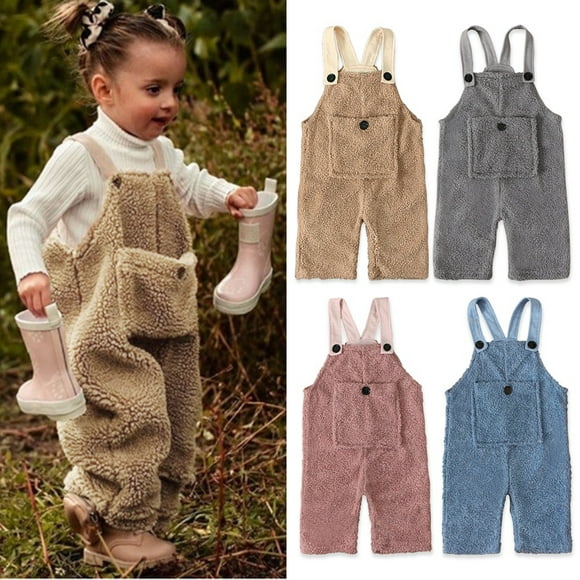 Baby Toddler Boys Girls Overalls Sleeveless Backless Jumpsuit Wide Leg Pants Trousers Autumn Winter Clothes for 1-6 years