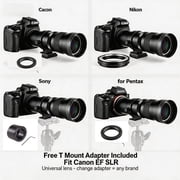 JINTU 420-1600mm f8.3 Manual Telephoto Zoom Lens for Canon EOS 70D, 80D, 90D, Rebel T3, T3i, T5, T5i, T6i, T6s, T7, T7I, T8I, SL3, EOS 5D, EOS5D IV, 6D II, 7D II SLR Cameras