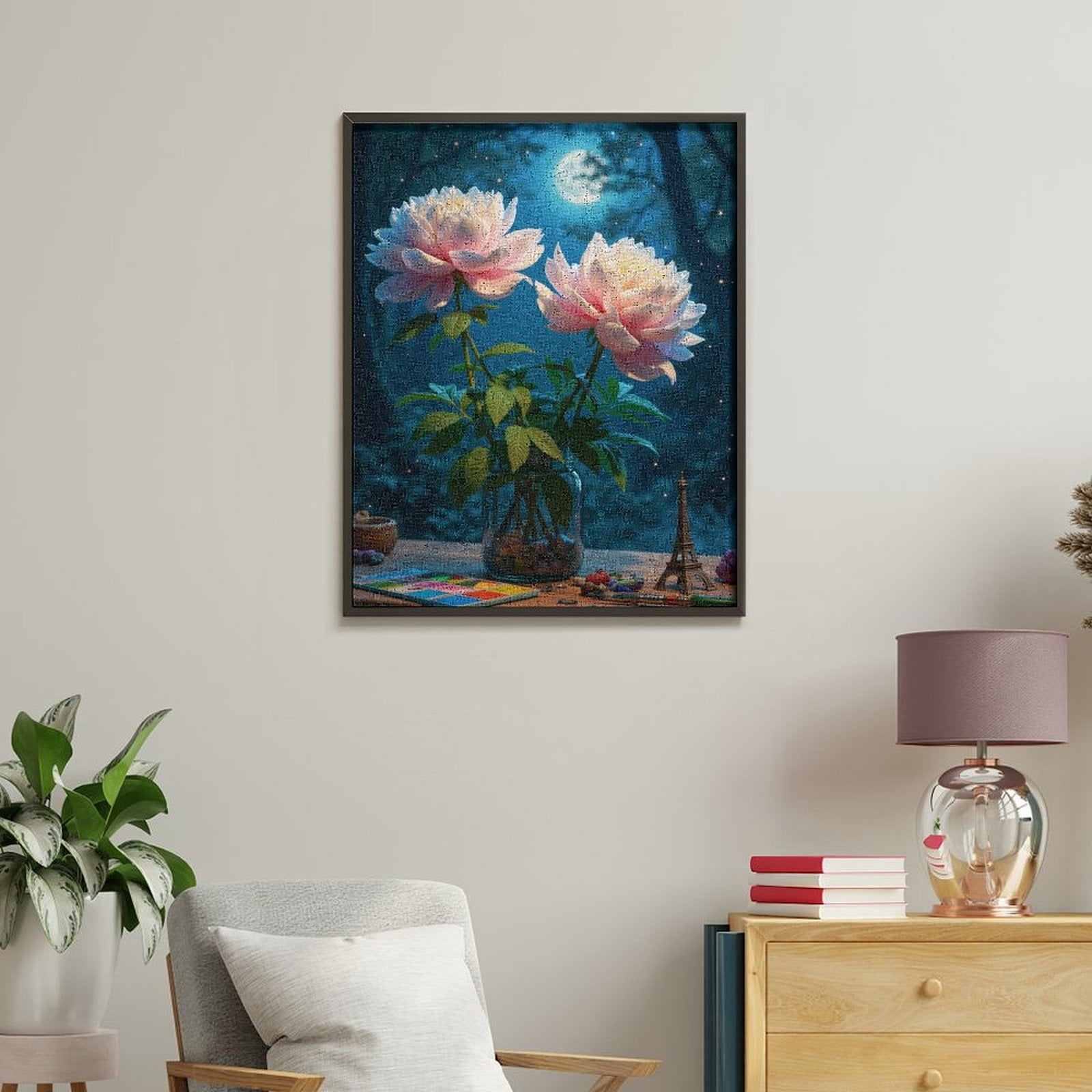 Paint By Numbers Kit for Adults Beginner - Moonlit Flowers Art Supplies Night DIY Canvas Painting Kits for Adults, Frameless Paint By Number for Adults for Home Wall Decor 16x20 Inch