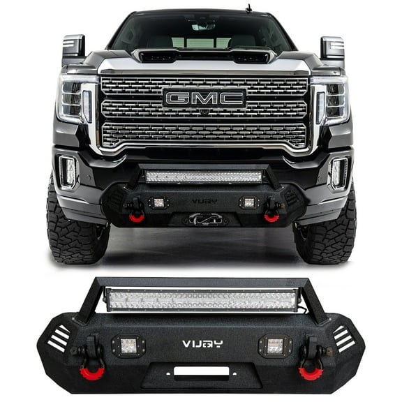 Vijay Compatible with 2020-2021-2022-2023 Sierra 2500HD/3500HD Front Bumper Textured Black Steel with Lights and D-rings