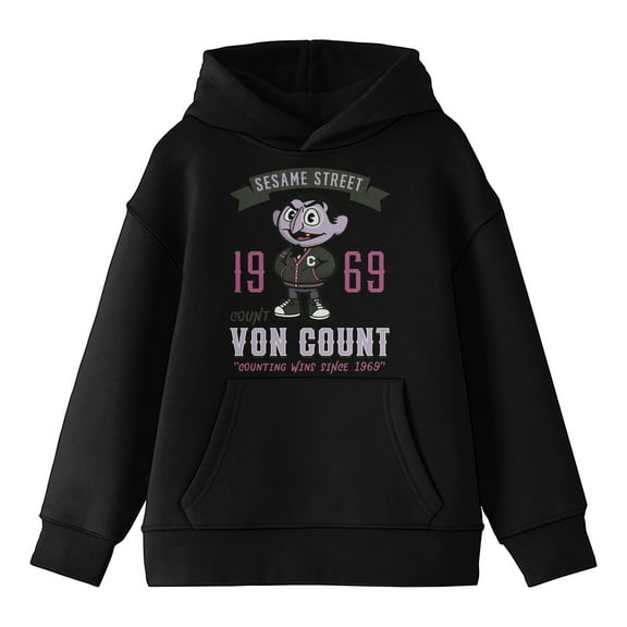 Bioworld Team Sesame Street 1969 Count Von Count Youth Black Hoodie-Large