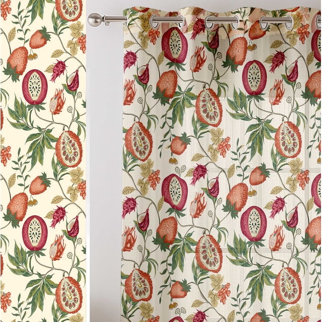 Vargottam Fruits Print Sheer Georgette Curtains for French Doors & Balcony - 2 Panels, 96" Long, Light Filtering, Grommet Top Printed Drapes for Living Room or Lounge