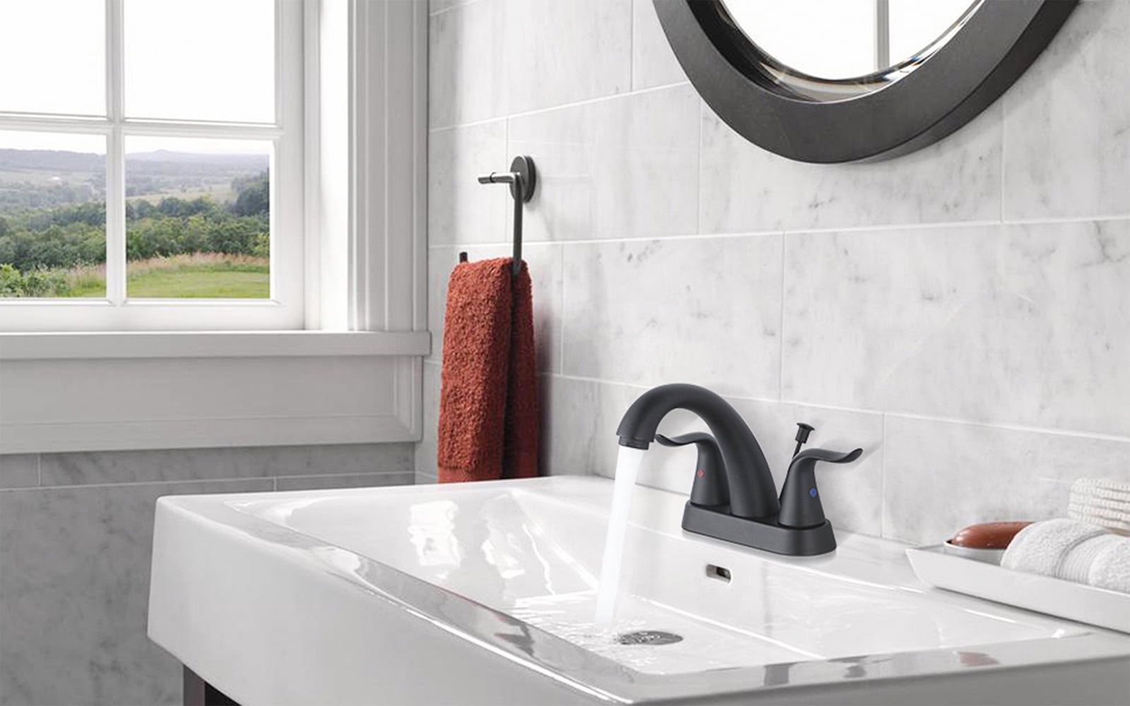 Wowow 2 Handle 4 inch Centerset Bathroom Basin Faucets in Black