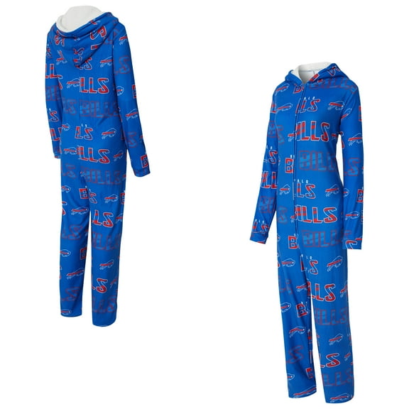 Women's Concepts Sport  Royal Buffalo Bills Roadway Allover Print Microfleece Full-Zip Union Suit