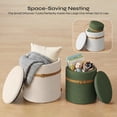 thumbnail image 3 of Pinmoco Corduroy Round Storage Ottoman Set of 2, Upholstered Vanity Stool, Foot Stool with Decorative Strap for Living Room Bedroom, Olive Green & Beige, 3 of 8