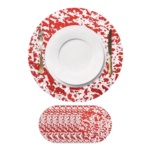 8Pcs Manteles Redondos Desechables Rojos, 13" Decoraciones de Mesa con Brillos Metálicos