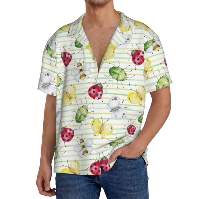 Fotbe Insects Camisa Estampada de Manga Corta para Hombre, Casual de Verano, Estilo Playero, Sin Arrugas-4X-Large