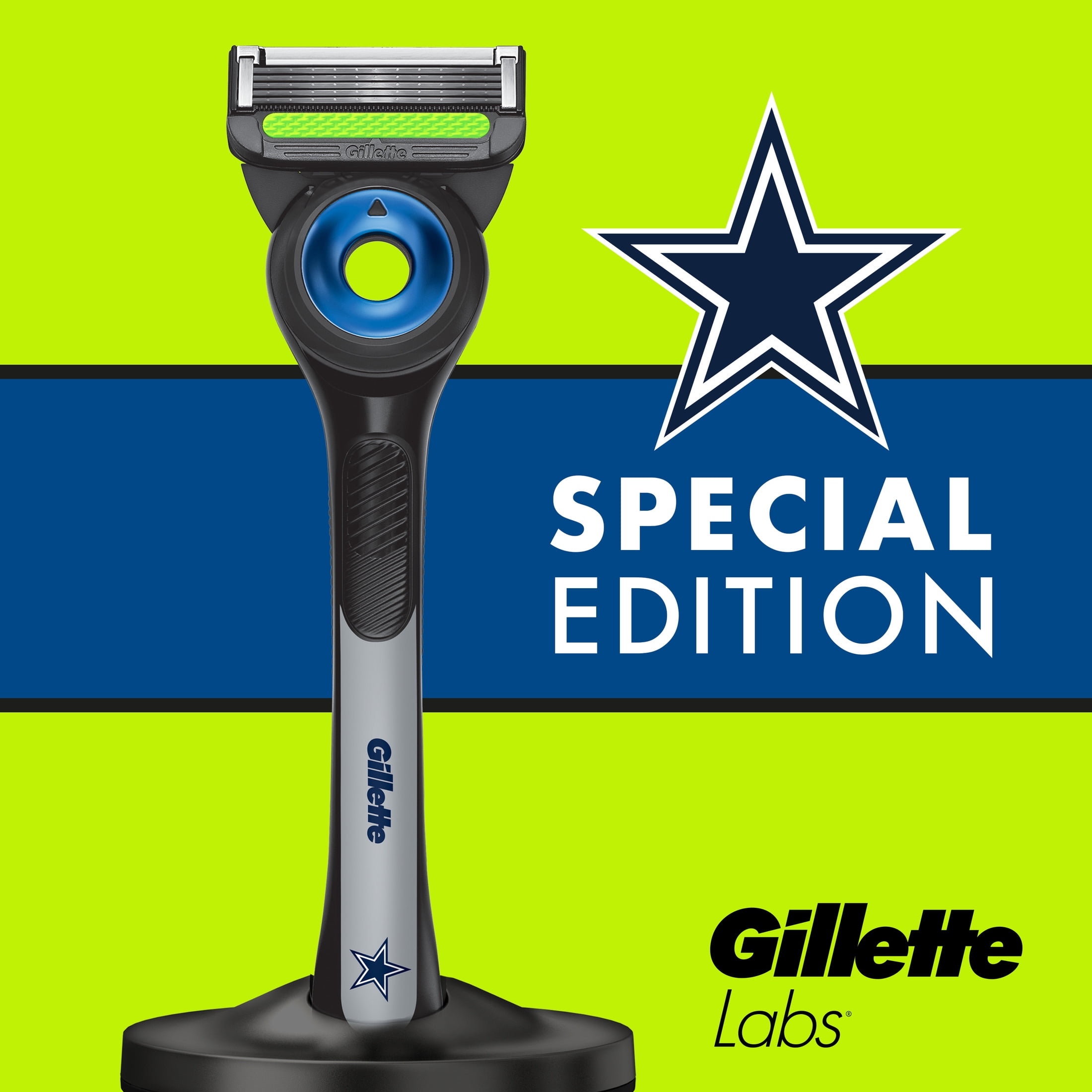Gillette Labs Official Cowboys Licensed Razor for Men, 1 Handle, 4 Blade Refills, with Magnetic Stand