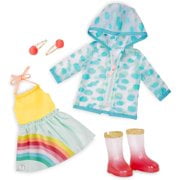 Glitter Girls by Battat - 14-inch Doll Clothes - Smile! Rain Or Shine Outfit - Rainbow Dress, Hair Clips, Raincoat, and Rain Boots - Toys, Clothes, and Accessories for Kids Ages 3 & Up