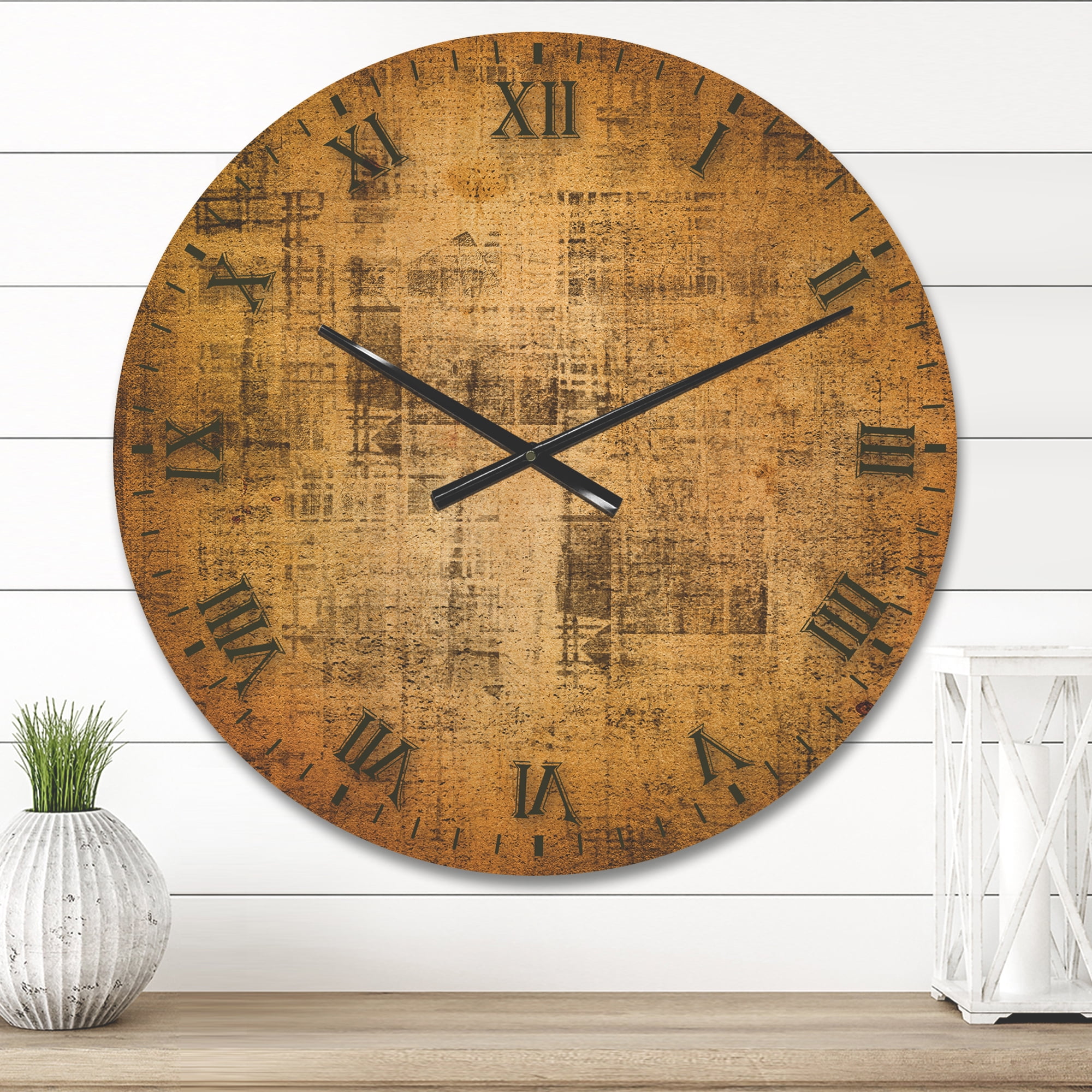 Designart 'Antique Golden Parchment ' Rustic Wood Wall Clock