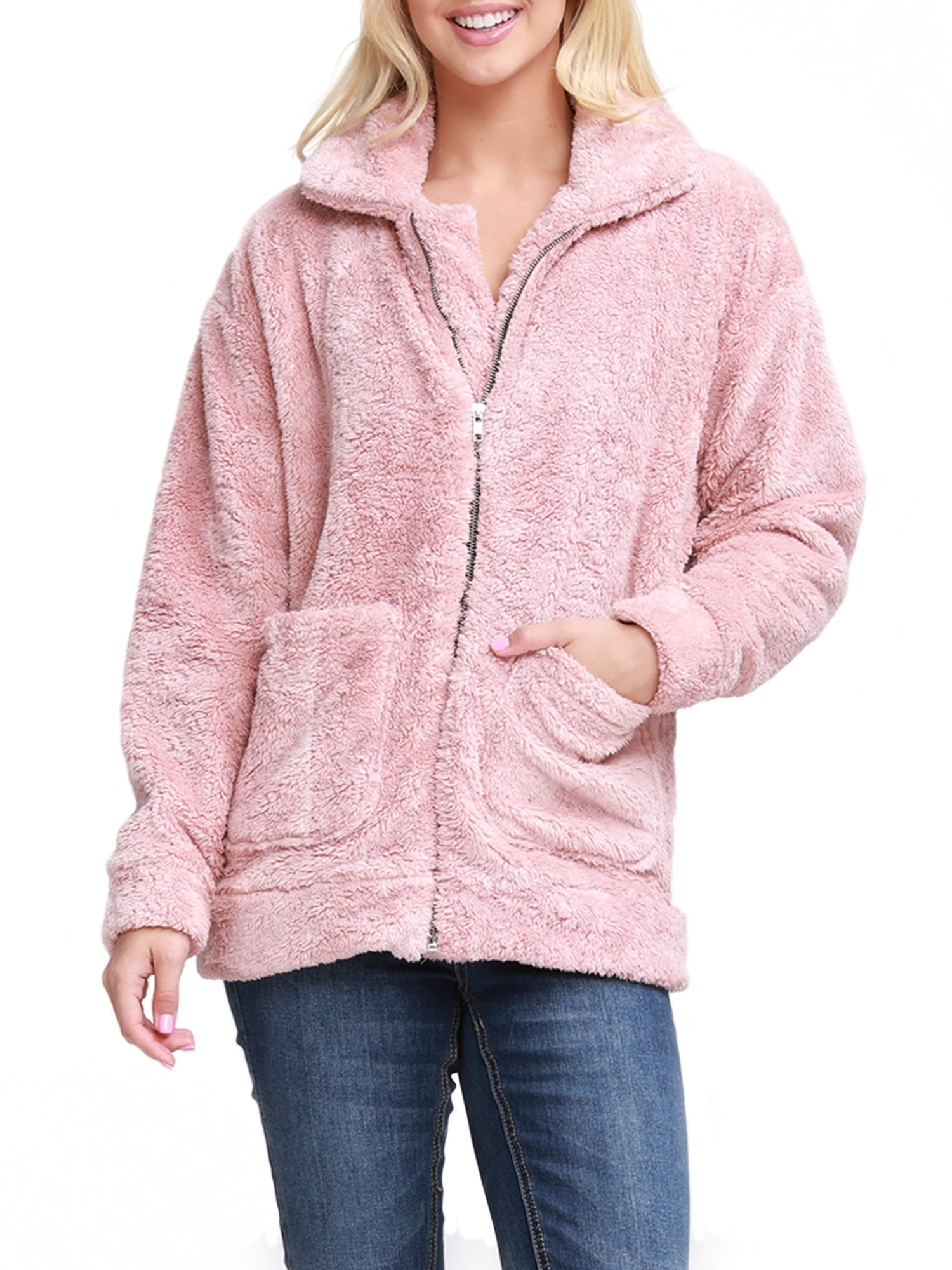 Doublju - Doublju Women's Zip-Up Soft and Warm Sherpa Fur Jacket with ...