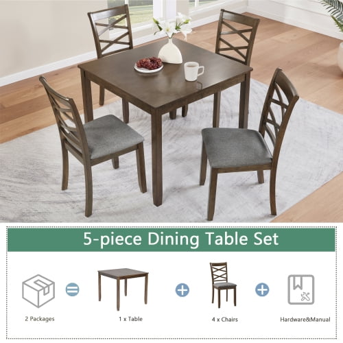 taoruifang 5pcs Wooden Dining Square Table Set with 4 Chairs for Living Room, Kitchen and Dining Room, Walnut