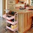 thumbnail image 3 of Makeup Cart Movable Rolling Organizer Cart with Drawer, 3 Tier Metal Utility Cart with Hanging Cups,Drawer with Leather Handle, Mobile Trolley Cart for Home & Office, Pink, 3 of 8
