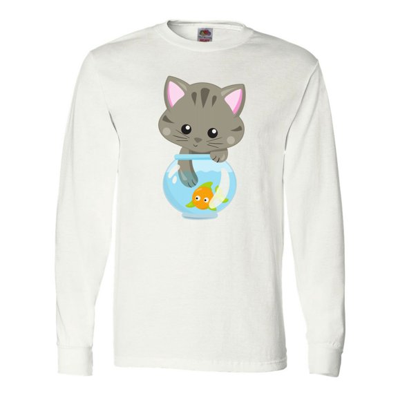 Inktastic Cute Cat, Little Cat, Kitty, Kitten, Fish Bowl Long Sleeve T-Shirt