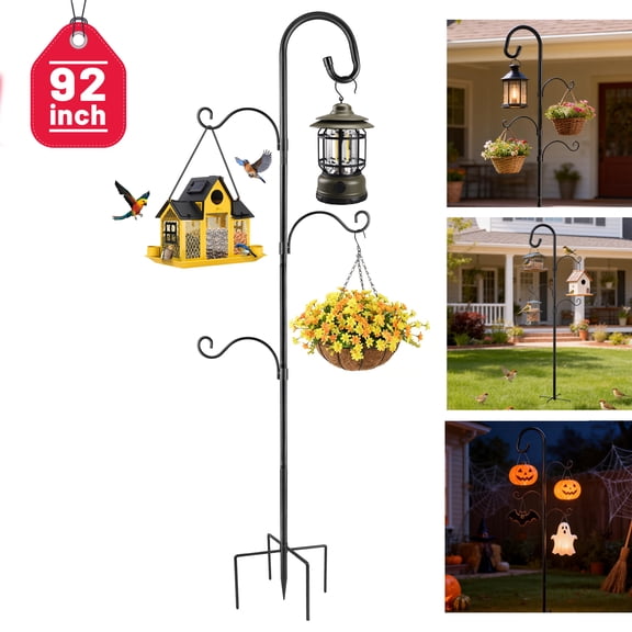 Shepherds Hooks for Outdoor, 92 Inch Heavy Duty Bird Feeder Pole, Garden Pole for Hanging Plants, Lantern, Hummingbird Feeder, Hanging Plant Stand with 5 Base Prongs