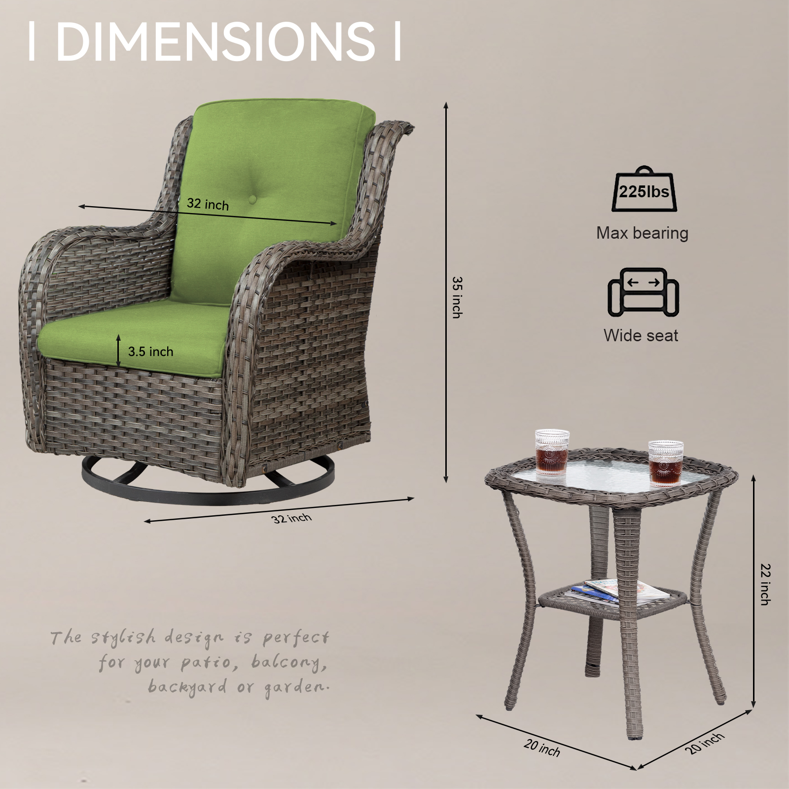 Meetleisure Outdoor Swivel Rocker Wicker Patio Chairs Sets of 2 With Table, Green - image 3 of 6