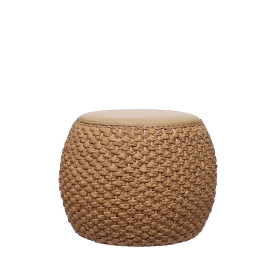 Ashland 15.5" Brown Rattan Ottoman , Summer Home Decor