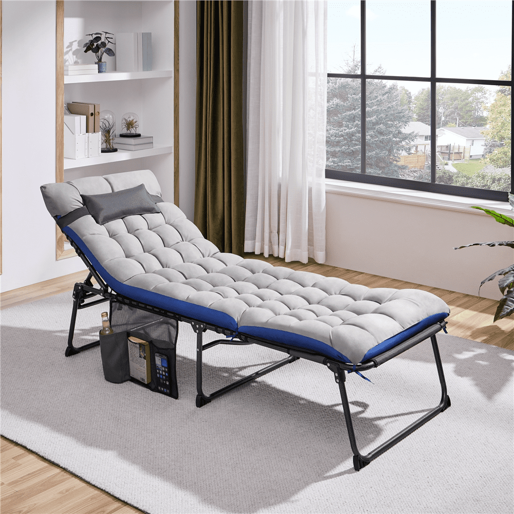 Renwick Outdoor Folding Tanning Chair with Removable Padded Cushion, Gray