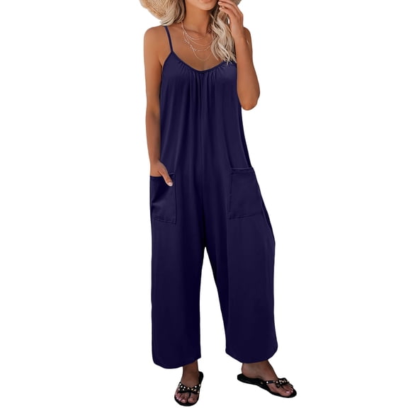Womens Satin Wide Leg Jumpsuits Dressy Casual Spaghetti Strap Flowy Rompers Sexy Date Night One Piece OutfitsS