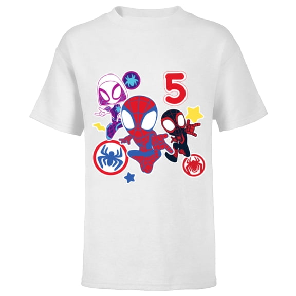 Marvel Spidey and His Amazing Friends 5 Year Old Birthday - Short Sleeve T-Shirt for Kids - Customized-White