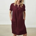 thumbnail image 3 of Plus Size Women Button Cotton Linen Long Maxi Dress Short Sleeve Pocket Dress, 3 of 5