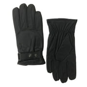 Dockers Mens Black Leather Gloves Micro Terry Lined Adjustable Snap Closure XL
