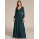 thumbnail image 3 of Vestido de noche Ever-Pretty con cuello en V fruncido y cintura alta, verde azulado, 3 of 6