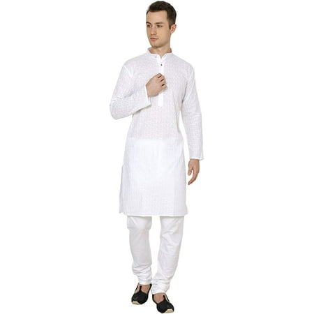 

Royal Kurta Men s Cotton Lucknowi Chikan Embroidered Kurta Churidar Pyjama Set (White; 44)
