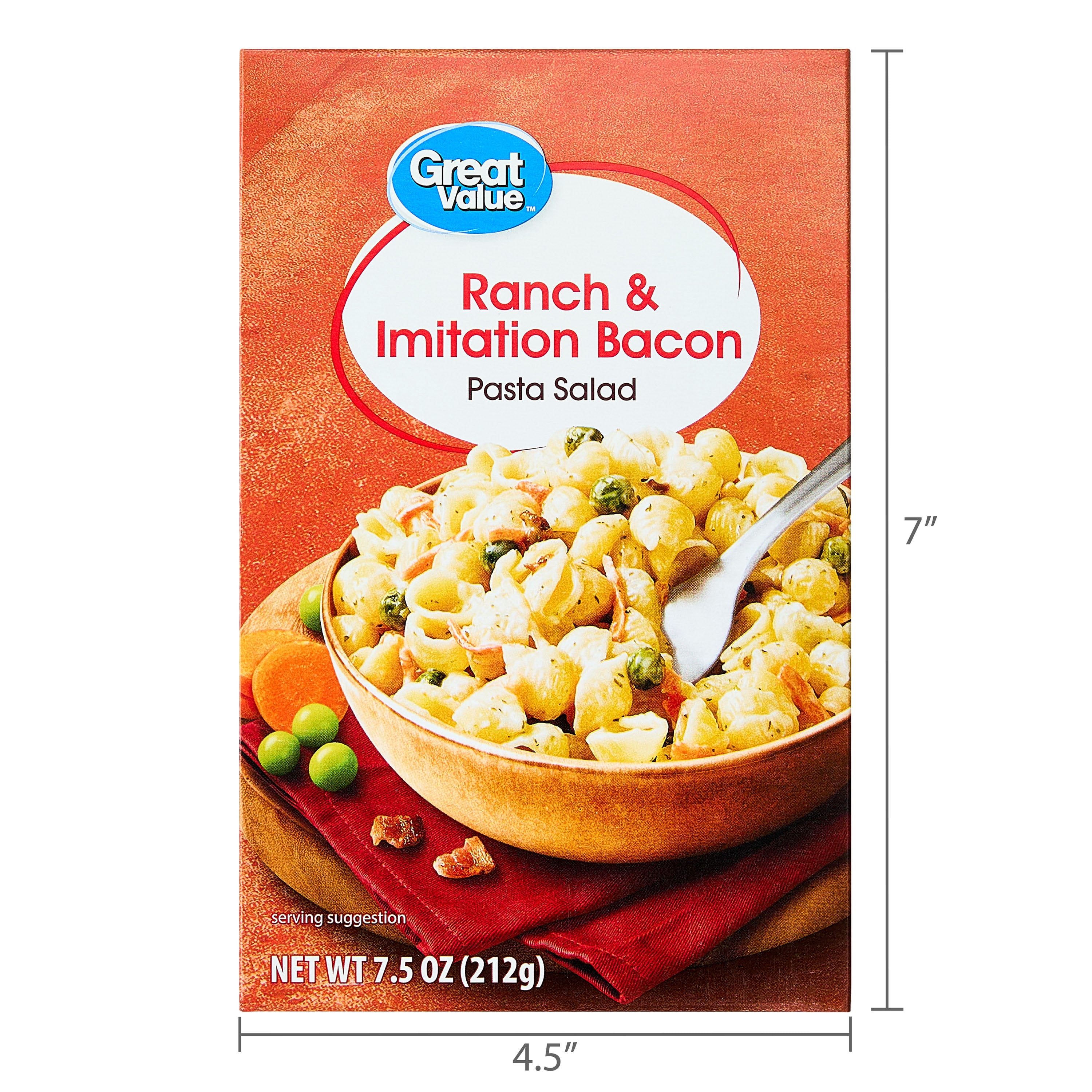 Great Value Ranch & Bacon Dry Pasta Salad, 7.5 oz (Shelf-Stable, Packaged Meal)