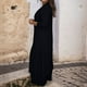 thumbnail image 3 of Conjunto de dos piezas de gasa para mujer talla grande: top de cuello en V y manga larga + pantalones, traje de playa, diseño con abertura, para primavera-verano, 3 of 8