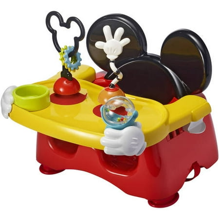 Activity Seat - Disney Mickey Mouse Helping Hands Feeding and Activity Seat | Removable Toys Help with Motor Skill Development | Stores Bibs and Wipes | Dishwasher Safe Tray | Secure Harness Keeps Baby Steady