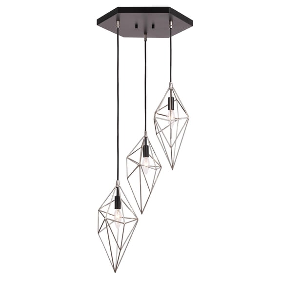 Woodbridge Lighting Lanning 3-Light Metal Cluster Pendant in Nickel/Black