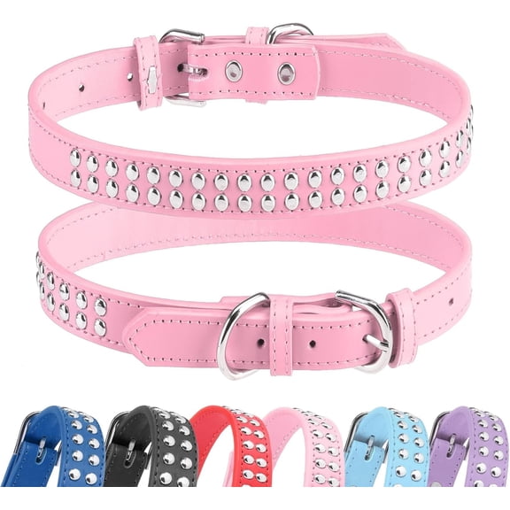 1Pack Adjustable Dog Real Split Leather Studded Pet Dog Collar, Durable Doggy Collars for Small Medium Large Dogs