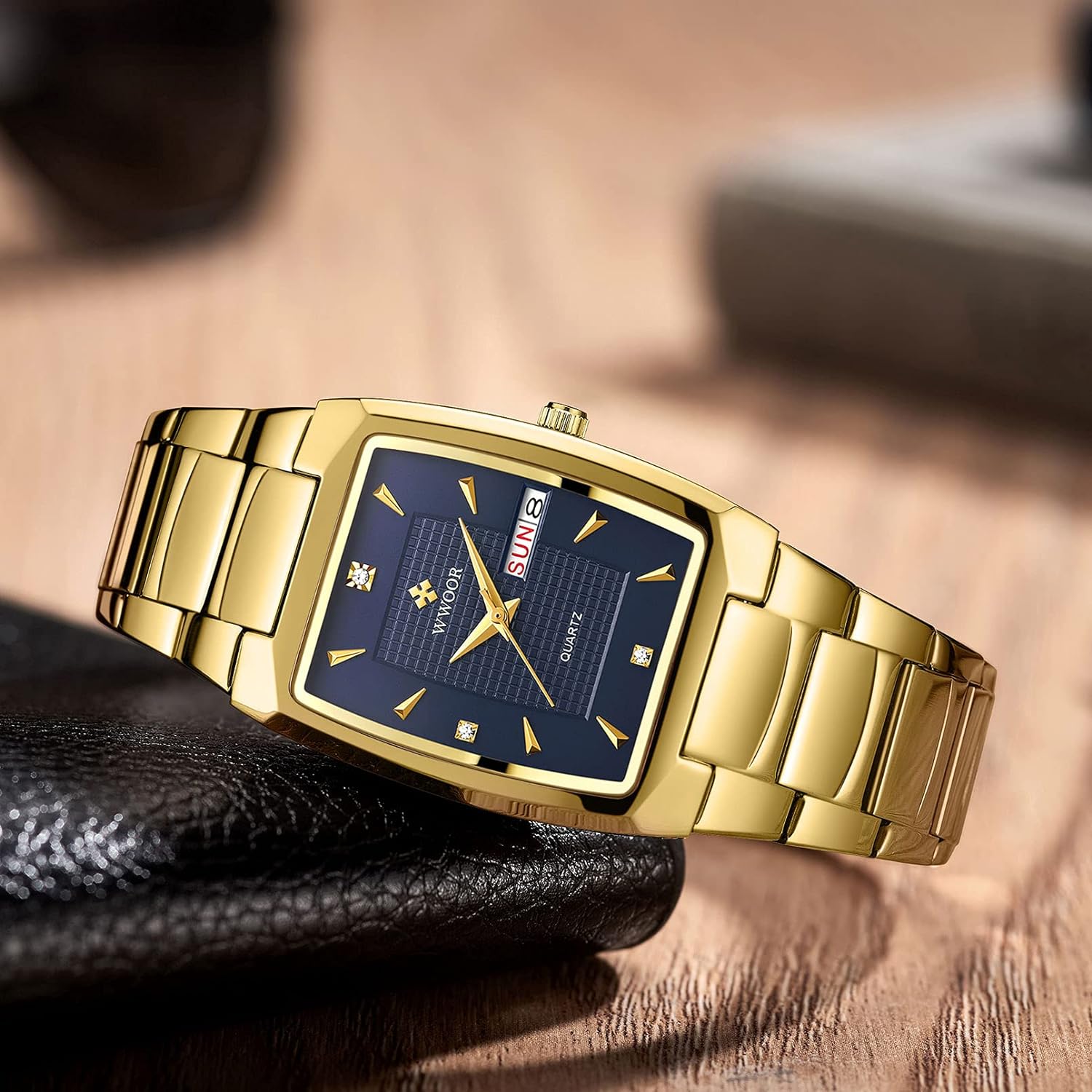 Square Watches for Men Stainless Steel Mens Square Watch with Date Original Waterproof Analog Quartz Fashion Business Casual Wristwatch