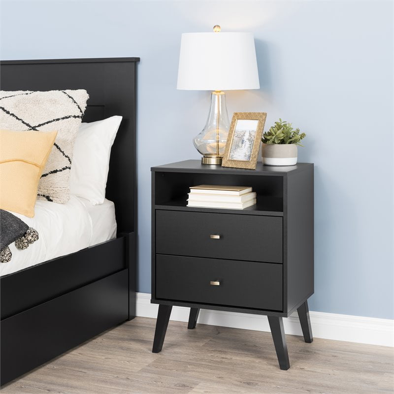 Prepac Milo Mid Century Modern 2 Drawer Tall Nightstand With Open Shelf White Walmart Com Walmart Com
