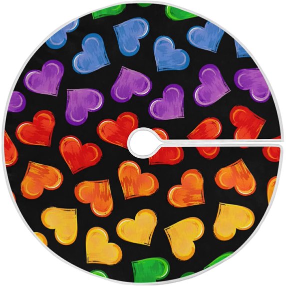 FMSHPON Rainbow Hearts Xmas Christmas Tree Skirt Stand Mat for Holiday Party Decoration Indoor Outdoor 36 inches